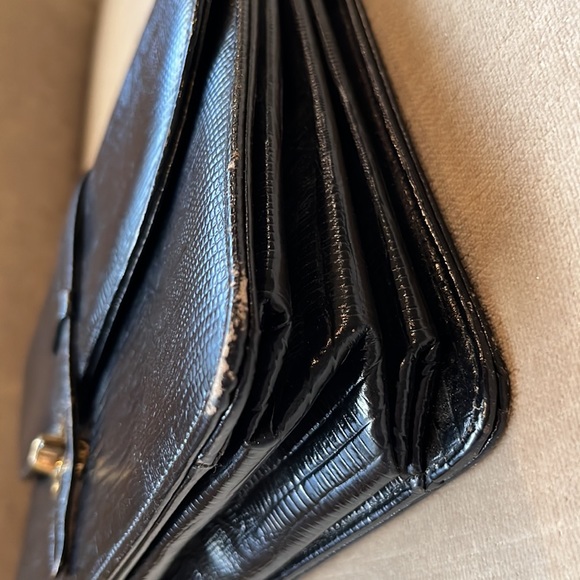 Rosart Vintage Satchel Black Handbag Embossed Croc & Handel with Gold Roses - Picture 10 of 16